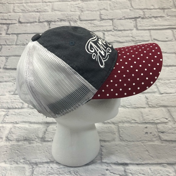 America USA Ball cap Adjustable Polka Dot Gray Burgundy Mesh snap back - Picture 9 of 10
